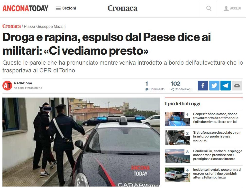 articolo today straniero espulso